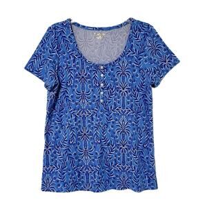 Lilly Pulitzer Henley Tee Shirt Womens Size Medium Blue Short Sleeve Preppy